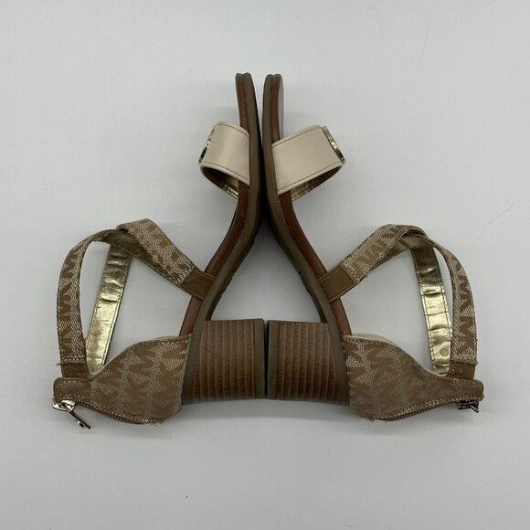 Michael Kors Evyn Girls Camel Faux Leather Block Heel Sandals Girl's Size 12 - Picture 9 of 11